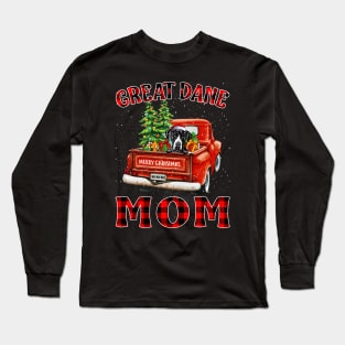 Christmas Great Dane Mom Santa Hat Truck Tree Plaid Dog Mom Christmas Long Sleeve T-Shirt